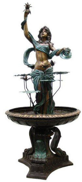 Bronze Woman in Lotus Fountain Garden Goddess Sculpture